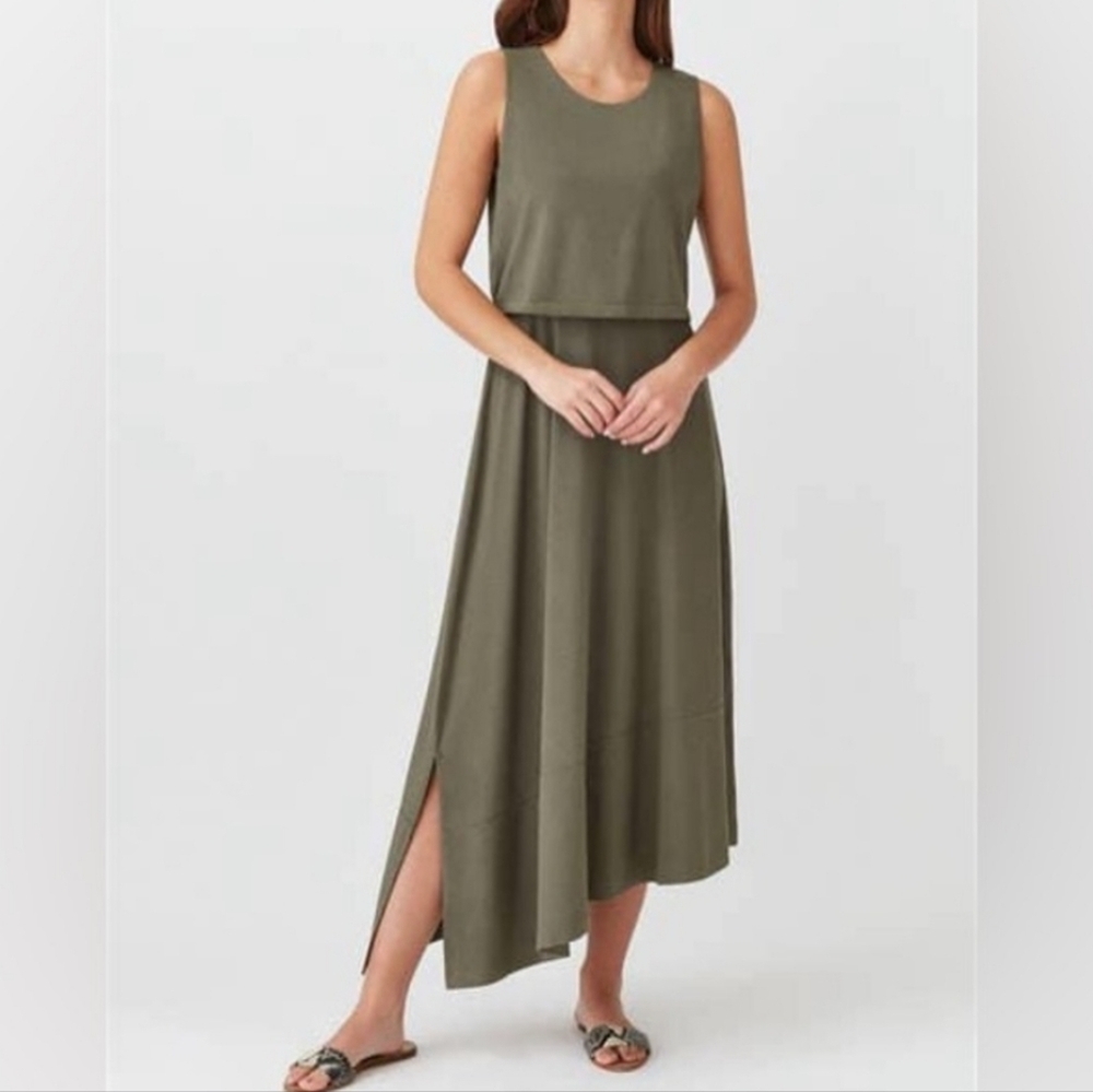 Cuyana Olive Green Sleeveless Layered Midi Dress